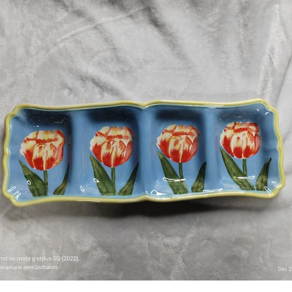 Certified International Tulip Serving Tray‎ 4 Section Pamela Gladding Dish